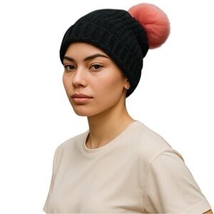 Norla Canada Pom Pom Cuffed Ribbed Knit Beanie NWT Black Nordstrom